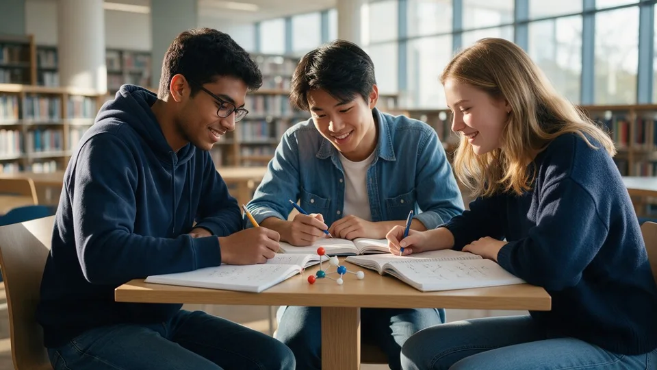 Illustration of students studying together